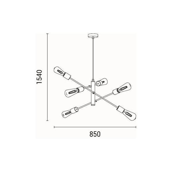 LÁMPARA DE TECHO COLGANTE MADERA-METAL 6 LUCES 6xE27 MÁX 15W 850x850x1540mm NEGRO ARTE ILLUMINA EDISON