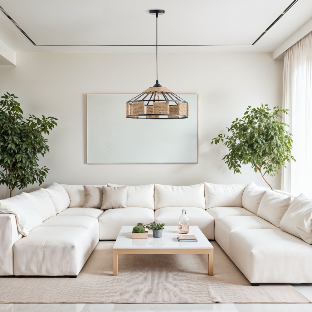 LÁMPARA DE TECHO COLGANTE CUERDA-METAL Ε27 MAX 15W 400x400x1300mm NEGRO-CAQUI ARTE ILLUMINA HELIOS