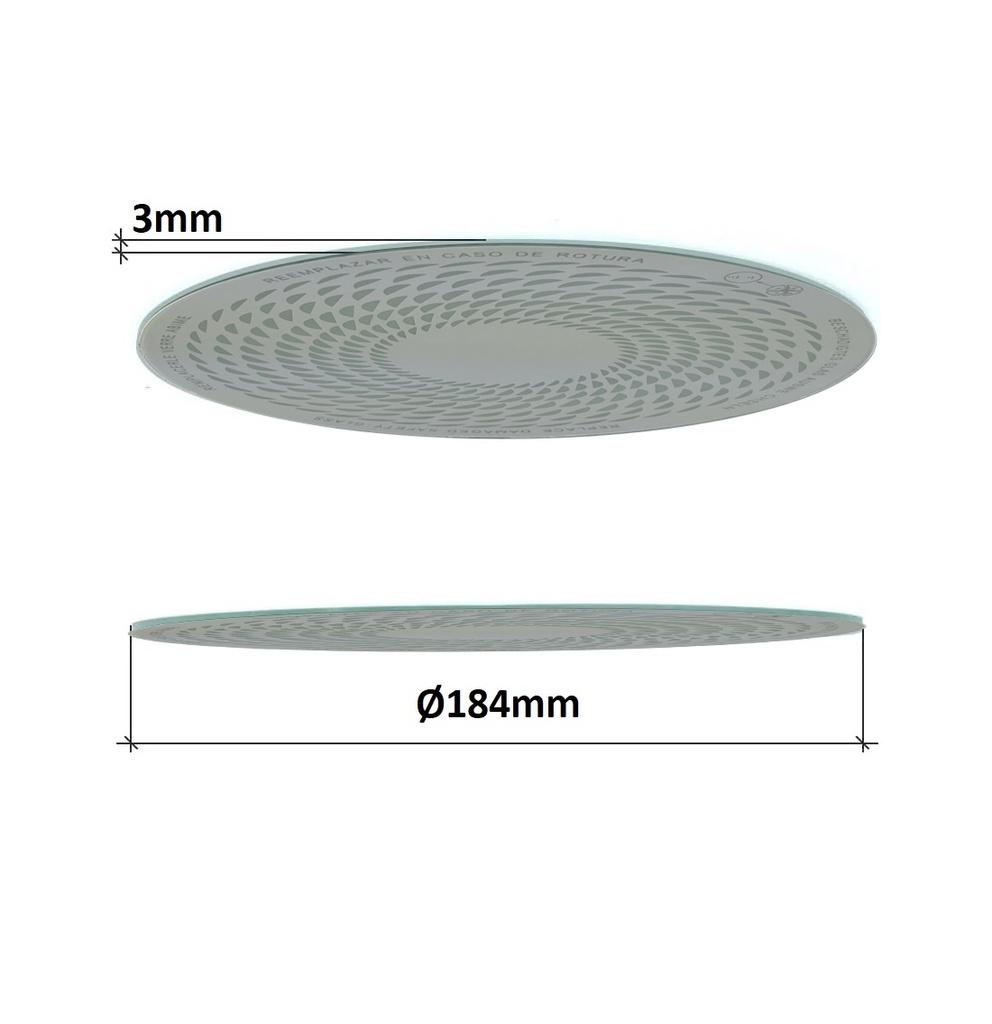 CRISTAL DE RECAMBIO DOWNLIGHT Ø18,4cm TRANSPARENTE CON SERIGRAFIA BLANCA