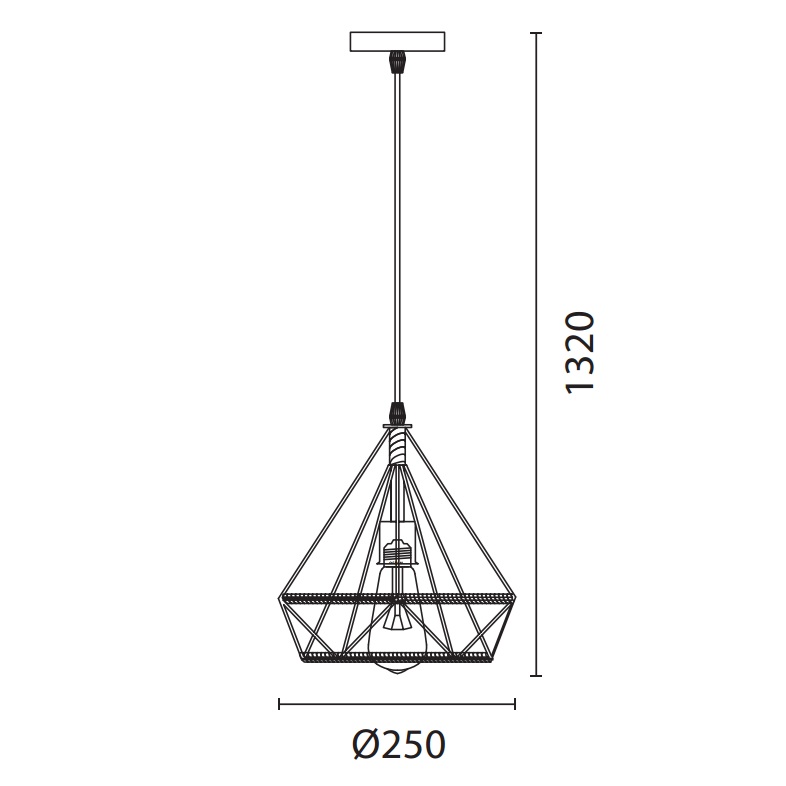 LÁMPARA DE TECHO COLGANTE CUERDA-METAL E27 MAX 15W 250x250x1320 NEGRO-CAQUI ARTE ILLUMINA FLARE