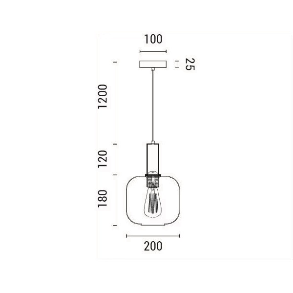 LÁMPARA DE TECHO COLGANTE CRISTAL GOFRADO 1xE27 MAX 15W 200x180x1200mm VERDE ARTE ILLUMINA TOPACIO