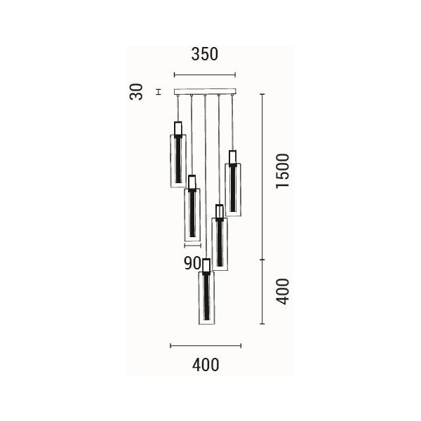 LÁMPARA COLGANTE CRISTAL 5 LUCES 38W 4400Lm 3000K Ø350x1500mm ARTE ILLUMINA VIAL