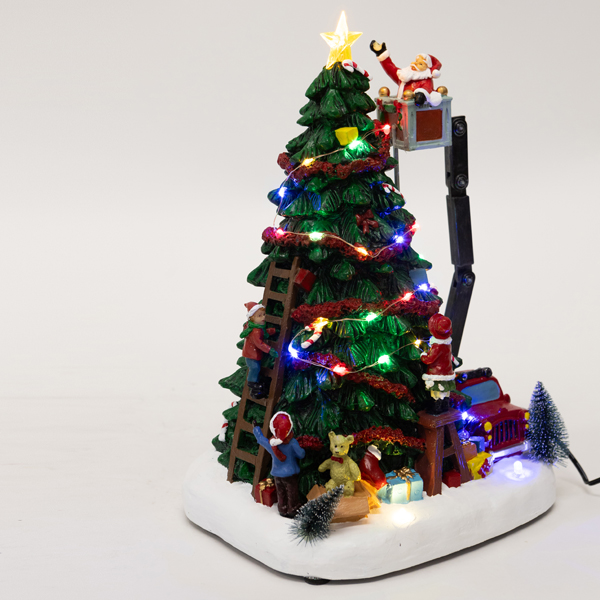 ÁRBOL ILUMINADO CON PAPÁ NOEL CON MÚSICA Y MOVIMIENTO, ADAPTADOR, 23,3x19x32cm