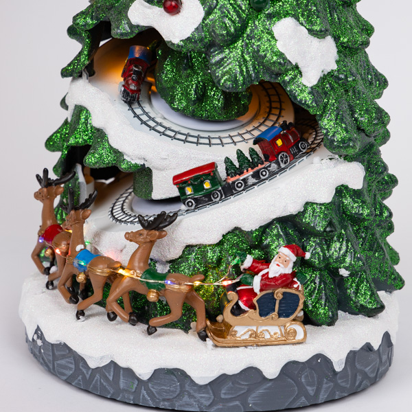 ÁRBOL DE NAVIDAD CON TRINEO EN MOVIMIENTO, CON MÚSICA, MOVIMIENTO Y LUZ, CON TRANSFORMADOR, 23x23x42cm