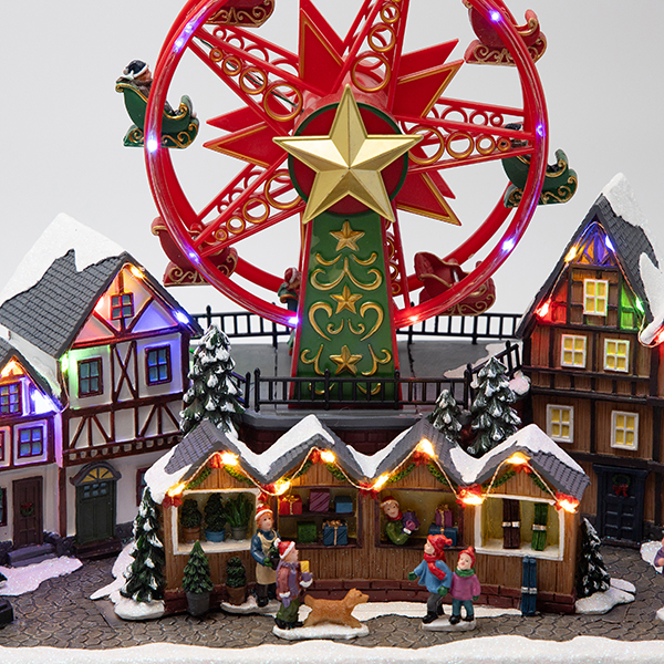 CUADRADO NAVIDEÑO, CON NORIA, CON TRANSFORMADOR, 40x21x31cm