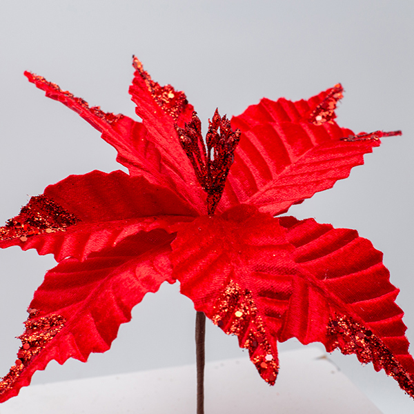 FLOR DE PASIÓN, ROJA CON DETALLES DE BRILLO EN LAS HOJAS, 24x15cm