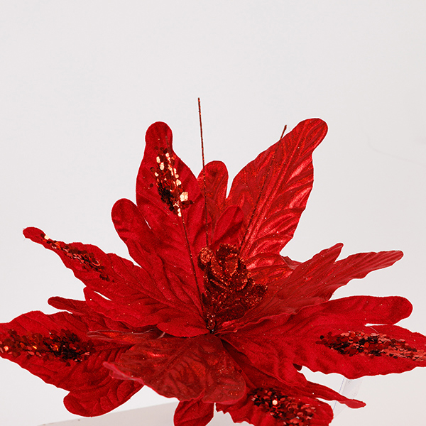 FLOR ROJA CON HOJAS DE CUERO DORADO, 36x15cm