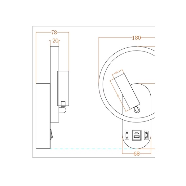 APLIQUE DE LECTURA DOBLE ALUMINIO 3+10W 150+350Lm 3000K 180x78x243mm CON USB TIPO C ARTE ILLUMINA FORMA