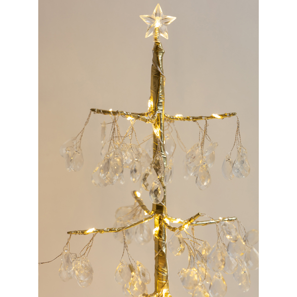 ÁRBOL DE CHAMPÁN ACRÍLICO CON ESTRELLA EN LA PARTE SUPERIOR, CAJA DE PILAS 3xAA, TEMPORIZADOR, 80 MINI LED BLANCO CÁLIDO, 60cm, IP20