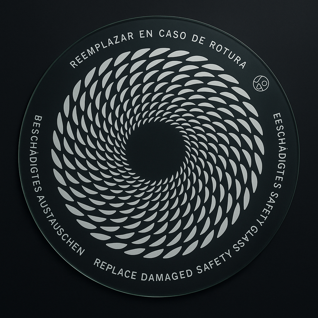 CRISTAL DE RECAMBIO DOWNLIGHT Ø18,4cm TRANSPARENTE CON SERIGRAFIA BLANCA