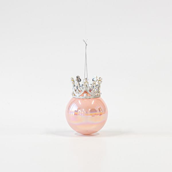 BOLA DE CRISTAL, PERLA ROSA, CON CORONA, SET 4UNDS, 8x10cm