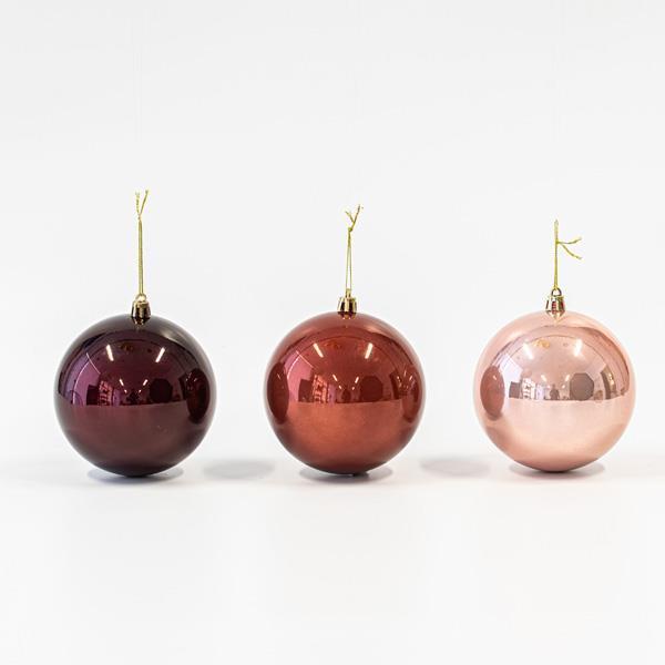 BOLAS DE PLÁSTICO, ROJO-ROSA, PERLA, 3 COLORES, SET 6 UNIDADES, 10cm