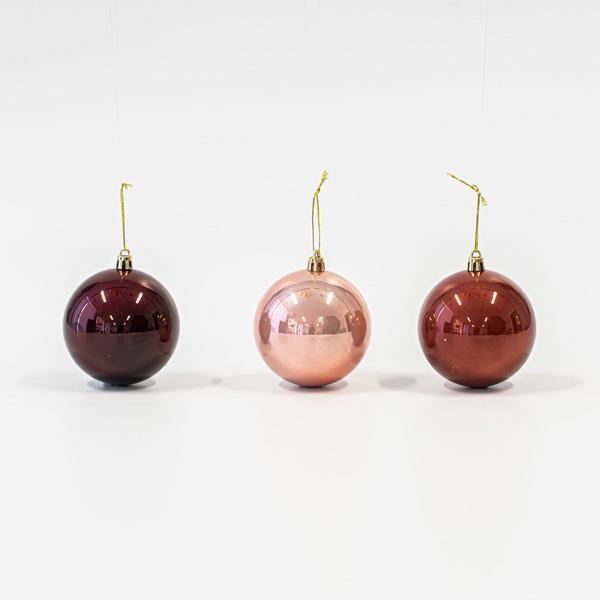 BOLA DE PLÁSTICO, ROJO-ROSA, PERLA, 3 COLORES, SET 6 UNIDADES, 8cm