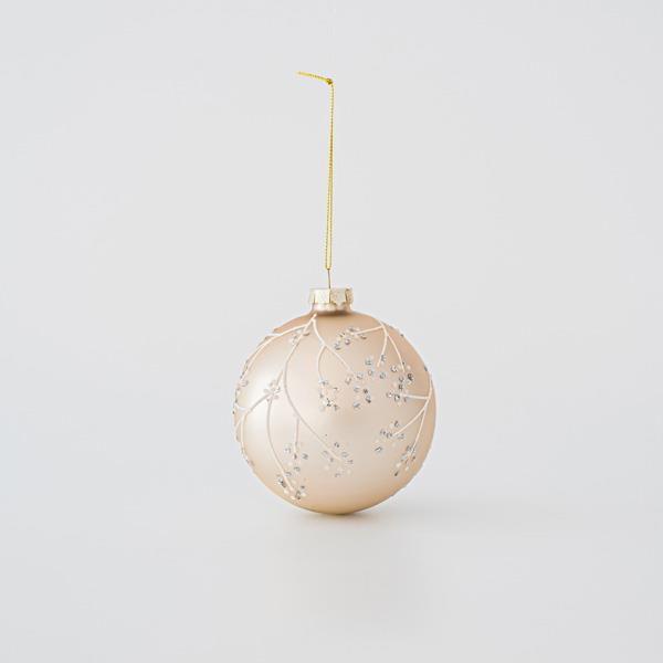BOLA DE CRISTAL CHAMPÁN CON DISEÑOS BLANCOS, SET 4UNDS, 10cm