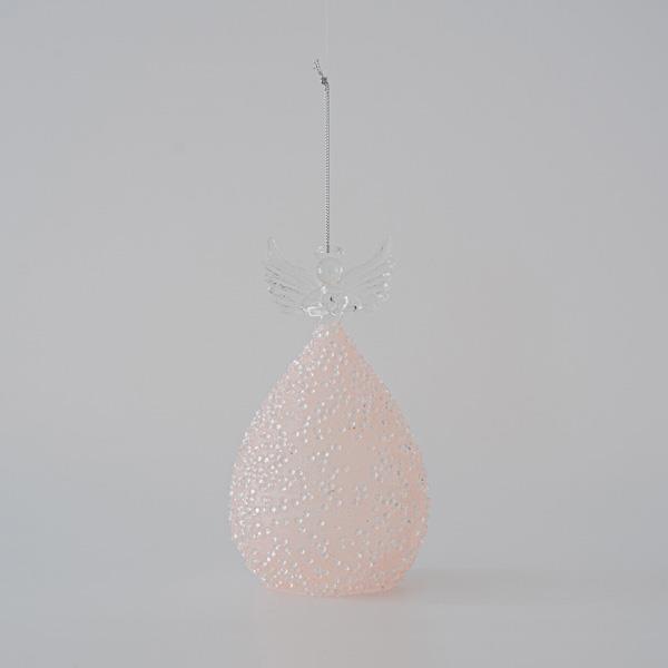 ÁNGEL DE CRISTAL, TRANSPARENTE CON ROSA, 17cm