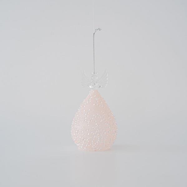 ÁNGEL DE CRISTAL, TRANSPARENTE CON ROSA, 15cm