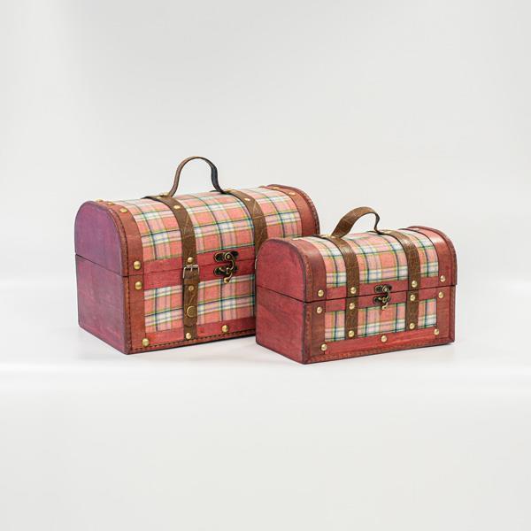 MALETA DE TELA CUADROS ROSA SET 2 UNIDADES 30x18x19cm Y 24x13x15,3cm