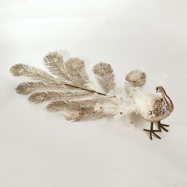 PAVO REAL, CHAMPÁN, CON BRILLO Y PLUMAS, 82cm