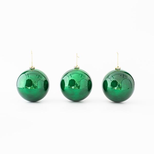 BOLA DE PLÁSTICO, VERDE, BRILLANTE, SET 3UNDS, 15cm