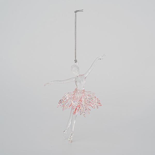 BAILARINA DE ACRÍLICO, TRANSPARENTE, CON FALDA ROSA, 9,5x15cm