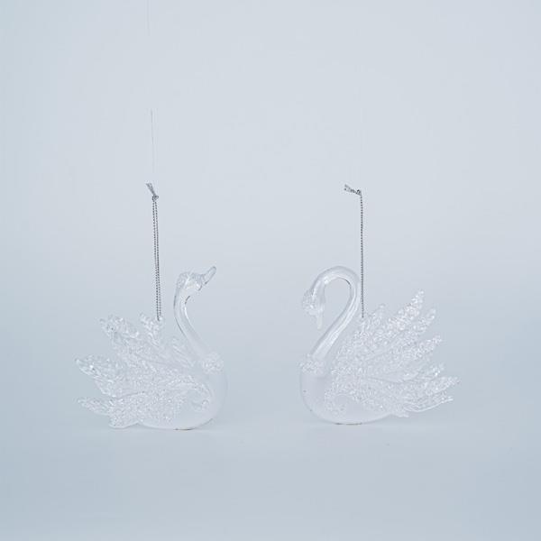 CISNE ACRÍLICO, TRANSPARENTE MATE, CON BRILLO PLATA, 2 DISEÑOS, 9x10cm, PRECIO POR PIEZA
