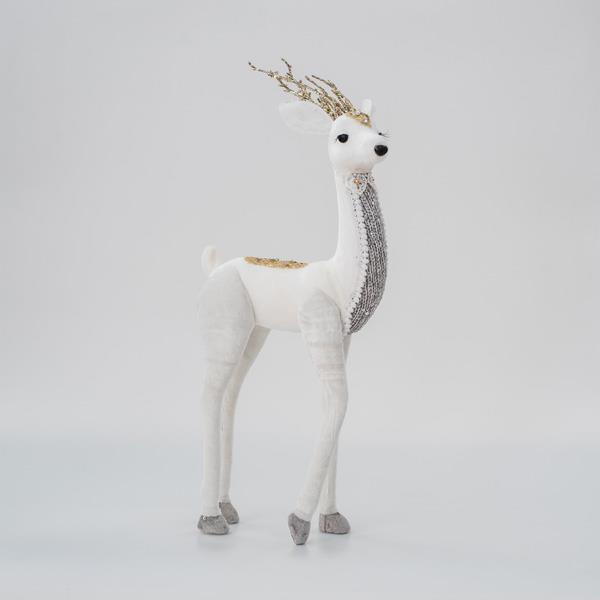 CIERVO DE TERCIOPELO, BLANCO, CON BRILLO DORADO, 19x45x8cm