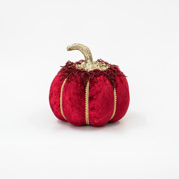 CALABAZA DE TERCIOPELO BURDEOS CON BRILLO DORADO, 20cm