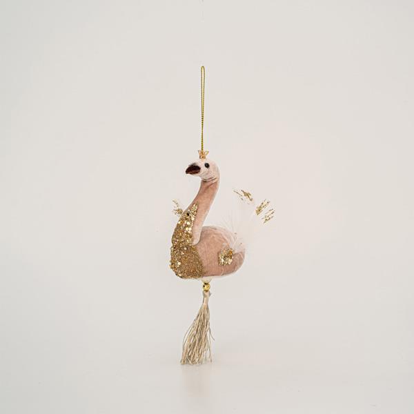 CISNE PARA COLGAR TERCIOPELO, SALMON 13x22cm