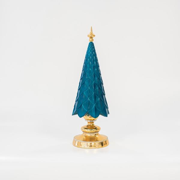 ÁRBOL AZUL PETRÓLEO CON BASE DORADA 38cm