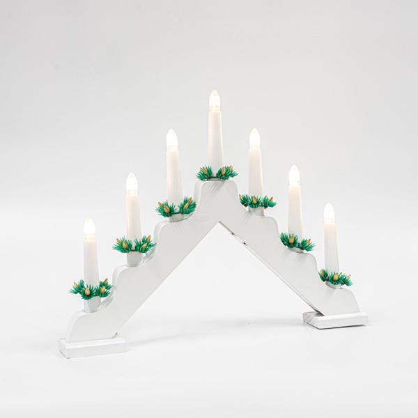 CANDELABRO DE MADERA BLANCO, 230V, CON 7 VELAS BLANCAS, BLANCO CÁLIDO, 39x4,8x30cm