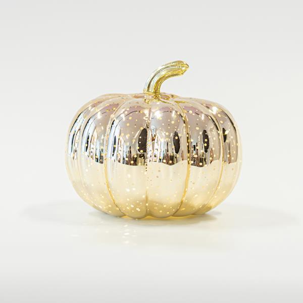 CALABAZA ILUMINADA DE CRISTAL, ORO, 15cm