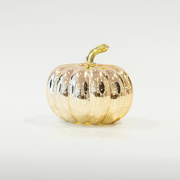 CALABAZA ILUMINADA DE CRISTAL, ORO, 13cm