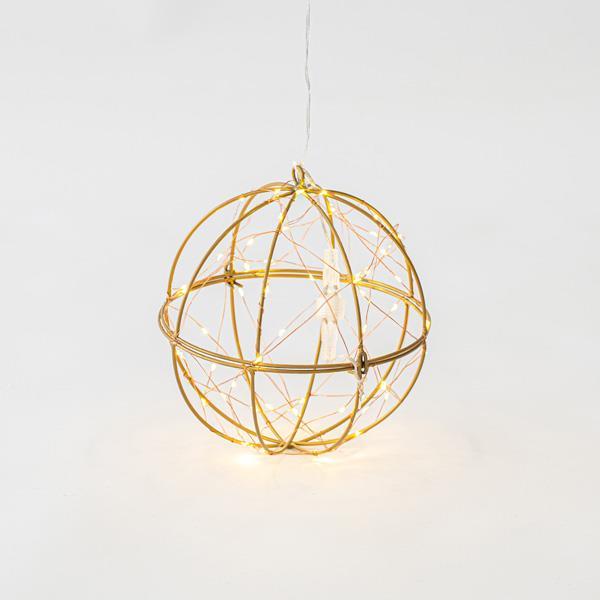 BOLA DE METAL ILUMINADA, 60 LED BLANCO CÁLIDO, CON ADAPTADOR, CABLE DE COBRE, CABLE DE 500 cm, 20 cm, IP44