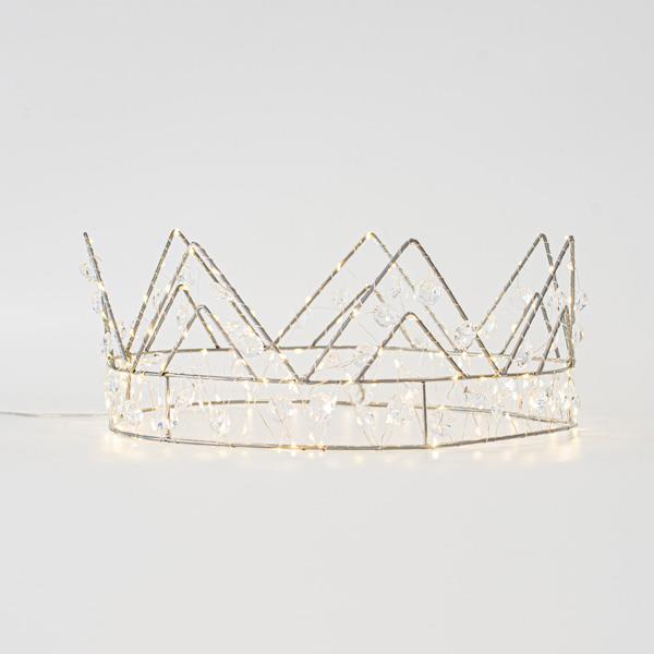 CORONA PLATA 40Χ14.5 CON CRISTALES, 160 MINI LED, ADAPTADOR, CABLE COBRE PLATA, LED BLANCO CÁLIDO, CABLE 3m, IP44