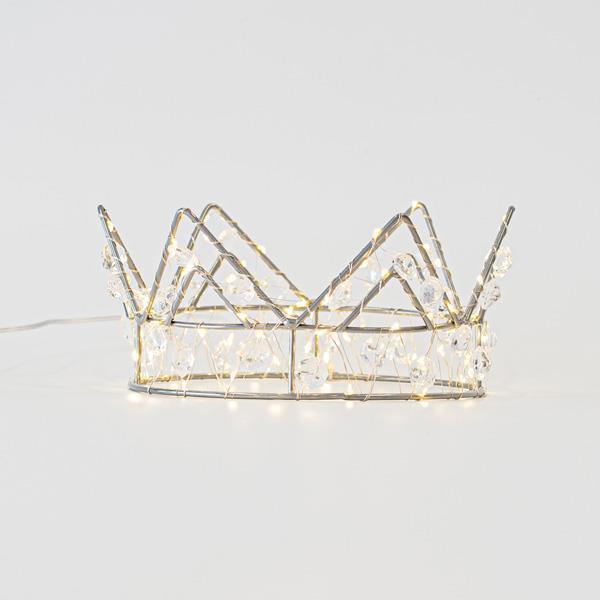 CORONA DE PLATA 21Χ9 CON CRISTALES, 70 MINI LED, FUNCIONA CON BATERÍAS, CON TEMPORIZADOR, HILO DE COBRE PLATA, LED BLANCO CÁLIDO, CABLE 50cm, IP20