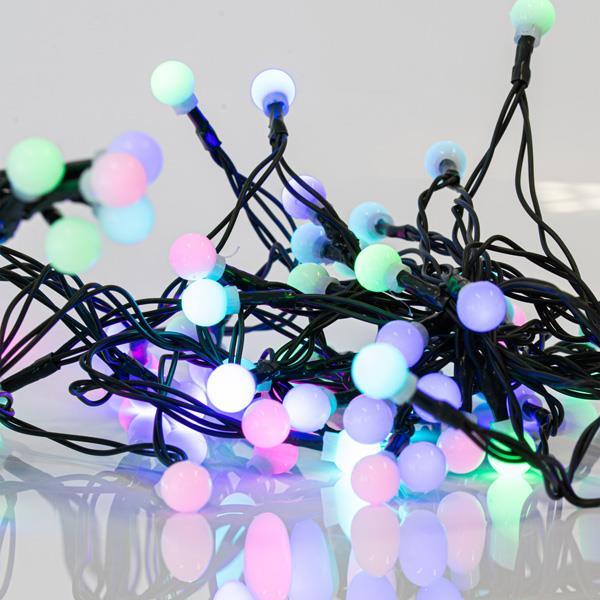LÍNEA, 80 LED 5mm BOLA LECHOSA 1,20cm, ADAPTADOR FIJO 4,5V, CABLE VERDE, LED MULTICOLOR POR 10cm, CABLE 3m, IP44