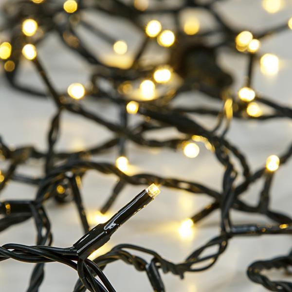 LÍNEA, 50 LED 5mm, CAJA DE BATERÍAS 3xAA CON TEMPORIZADOR, CABLE VERDE, LED BLANCO CÁLIDO POR 10cm, CABLE 50cm, IP20