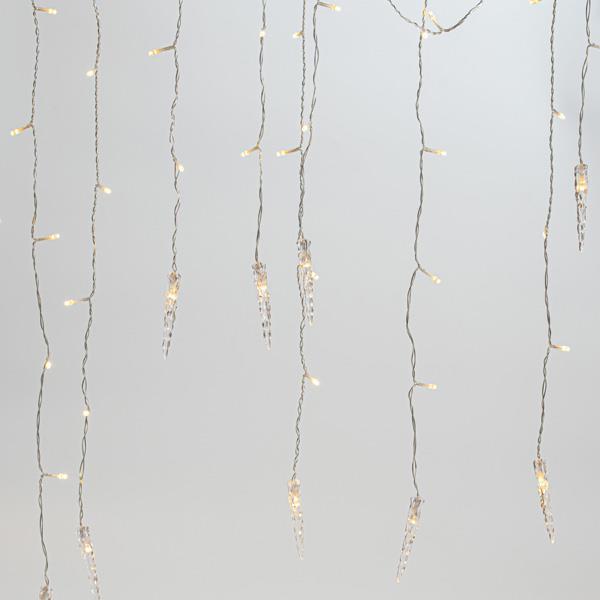 CARÁMBANO, 96 LED CON 16 CUBO DE HIELO DE 9,5 cm, ADAPTADOR 31 V CON M/H Y CONECTOR TIL 3, CABLE TRANSPARENTE, LED BLANCO CÁLIDO, Al 80 x An 300 cm (6/7/5), CABLE 3 m, IP44