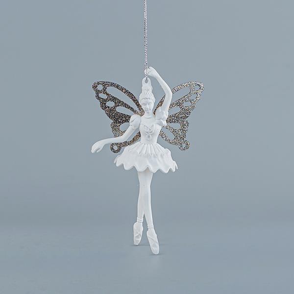 HADA ACRÍLICO, CON PLUMAS GRISES, CON BRILLO, 9,7x15,7cm