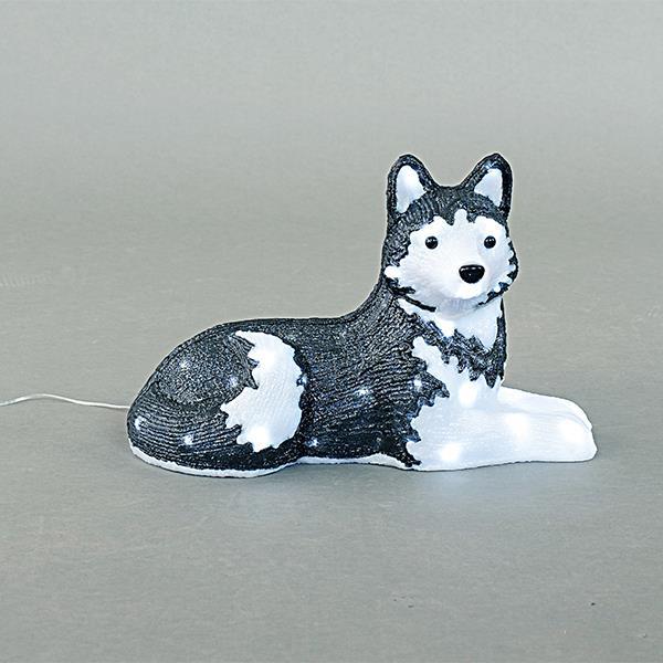 HUSKY SENTADO ACRILICO, 4,5V, 50 LED BLANCOS, CON ADAPTADOR, CABLE 500cm, 48x21x31,5cm, IP44