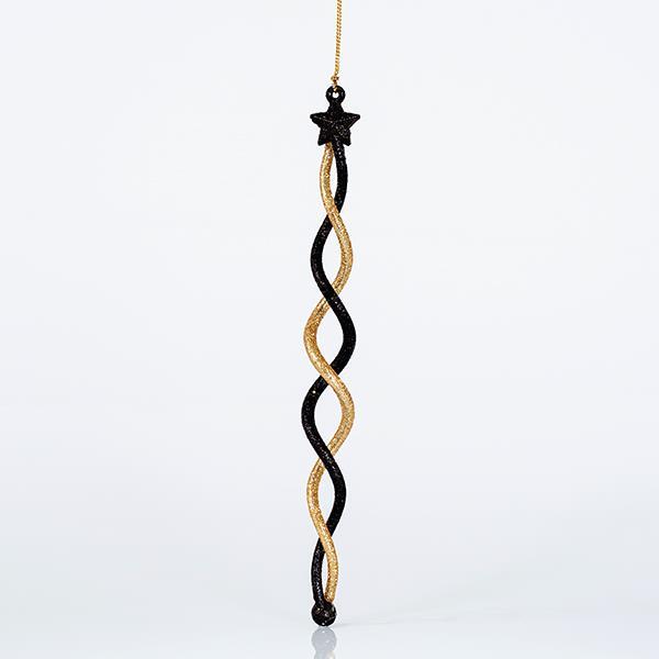 ESTALACTITA ESPIRAL ACRÍLICO, NEGRO-ORO, 2,5x22cm