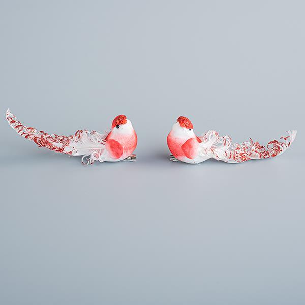 PAJARITO ROJO CON PLUMAS BLANCAS 12x5cm