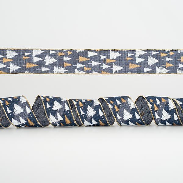 CINTA AZUL, CON ARBOLES BLANCOS Y DORADOS, 6,35cm, 10A