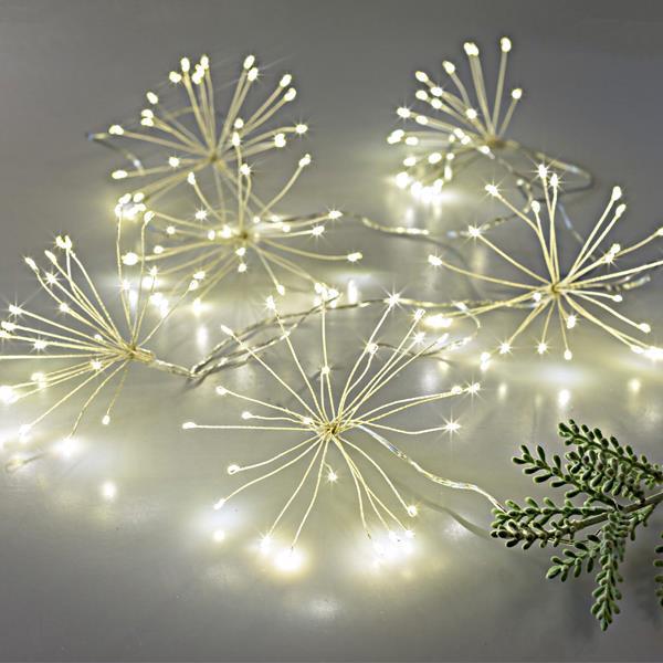 RAMOS 120 MINI LED CON ADAPTADOR, 6 RAMOS x 20 LED, 20 HILOS x 5cm, ALAMBRE COBRE PLATA, LED BLANCO CÁLIDO, ESPACIO RAMOS 30cm, ALAMBRE 3m, IP44