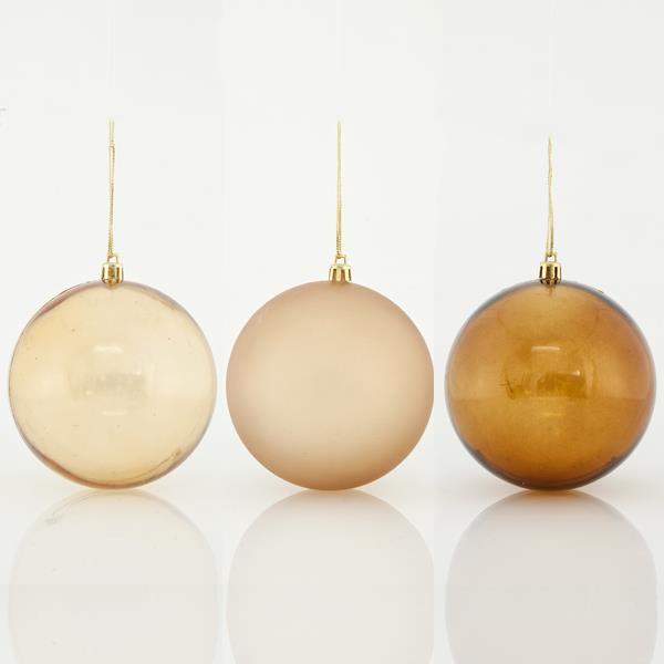 BOLAS MARRÓN-ORO, PLÁSTICO, SET 6PZS, 8cm