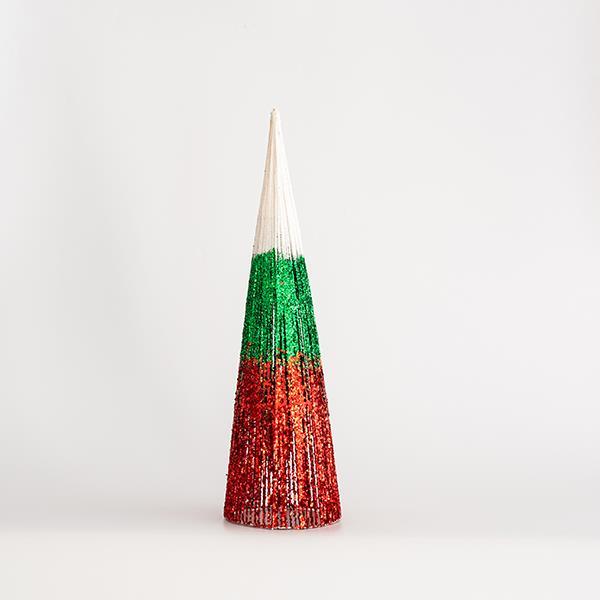 ÁRBOL CONO, BLANCO-VERDE-ROJO, 14x50cm