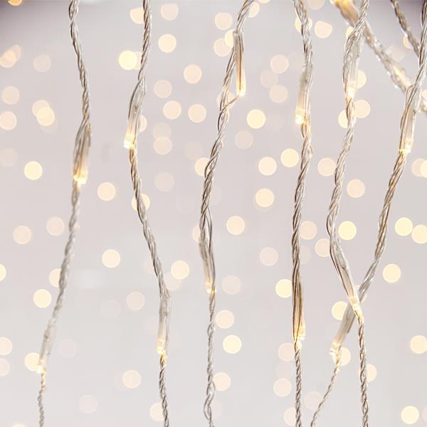 CORTINA, 240 LED 3mm, ADAPTADOR 31V CON MULTIFUNCIÓN NEVADA, HILO TRANSPARENTE, LED BLANCO CÁLIDO (H100 x W200cm, 20 LÍNEAS x 12 LED), CABLE 3m, IP44