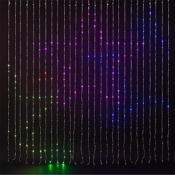 CORTINA, 756 MINI LED, ADAPTADOR 5V CONTROLADO POR APP, CABLE TRANSP, LED RGBW (H200xW200CM 27 LÍNEAS x 28 LED) CABLE 5M IP44