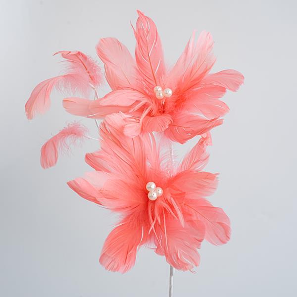 FLOR DOBLE CON PLUMAS, ROSA, 82cm