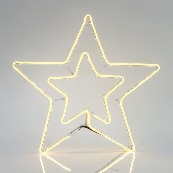 DOBLE ESTRELLA, CABLE DE LUZ LED DE NEÓN 3m, 2 VÍAS, BLANCO CÁLIDO, 56x58cm, IP44